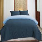 Duvet Cover 100% Egyptian Cotton 800 TC Standard Size Reversible Quilt Cover with Zipper (80x80 Inch) with (2 Dark Blue + 2 Light Blue Pillow Cover) Dual Colour-Navy Blue and Light Blue_ Duvet Cover