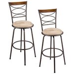 Kira Home Avery 30" Adjustable Swivel Kitchen Island Barstool w/ Real Wood Accent Back, Bronze Metal Finish, Set of 2