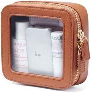 Popvibe Clear Makeup Bag Toiletry Case Travel Transparent Cosmetic Bag with Zipper, Portable Make Up Organizer Traveling Compact Car Bag for Essentials (Brown, Mini), Brown, Mini, Clear Leather