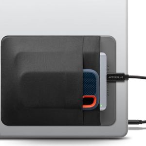 Afterplug 2-Pocket SSD & Hard Drive Holder for Laptop, Reusable Adhesive, Stick-On Pocket Sleeve for External Portable SSD, HDD, Cables and More (Large)