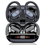Wireless Earbuds, 75H Bluetooth 5.4 Headphones, Sport Wireless Earphones with 4 ENC Mic, Stereo Bass, IP7, Bluetooth with Earhooks for Workout/Running/Work, Dual LED Display Ear Buds, Deep Black