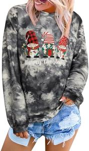 Dresswel Womens Christmas Sweat Shirts Funny Xmas Gnomes Printed Tops Long Sleeve Round Neck Pullover Sweater Holiday Clothes, Gray S