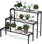 COSTWAY 3 Tier Plant Stand, Stair Style Metal Flowers Pot Holder Storage Shelf, Ladder Plants Display Rack for Indoor Outdoor Balcony Garden Yard (Straight, without Foot Pads)