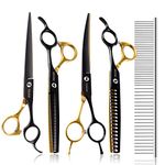 FOGOSP Dog Grooming Scissors Kit for Small Dogs, Black and Gold Two-Color Blender Shears Chunker Shears Curved Scissors Straight Scissors 4 pcs Set(Black&Gold,Kit)