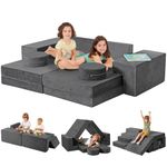 Kidirect K15 Modular Kids Play Couch, 320+DIY Convertible Foam Couch for Boys & Girls, Versatile Kid Couch Building Fort, Child Sectional Sofa for Playroom Bedroom, Space Grey