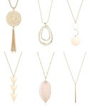 FINREZIO 6PCS Long Pendant Necklace Set Tassel Pendant Simple Bar Necklace Strands for Women