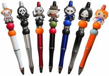 YUERVIEW 7PCS Horror Beadable Pens, Black Ink Role Pen,Horror Movie Decor Pens For School Office Supplies,Novelty Halloween Pens