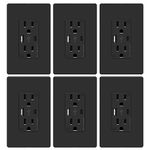 WEBANG USB Wall Outlet, Charger Outlet with 5.0 Amp Type A & Type C USB Ports, 15A Duplex Tamper Resistant Receptacle, Screwless Wall Plate Included, ETL Listed, Black, 6 Pack