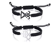 XUANPAI Set of 2 Handmade Adjustable Satanic Baphomet Leviathan Cross Sigil of Lucifer Braided Bangle Bracelet Rope Bracelet，Style 2