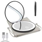 Milishow Compact Mirror with LED Light,1x/10x Magnifying Rechargeable Mirror,3.5in Pocket Mirror, Dimmable Travel Mirror for Purse,Handbag,Pocket,Handheld 2-Sided Makeup Mirror (Black)