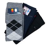 ZIP IT GEAR Moisture Wicking Crew Socks - Anti Pickpocket Dress Socks for Women and Men w/Hidden Pocket, Argyle Grey, Navy, Black, 8.5-12.5