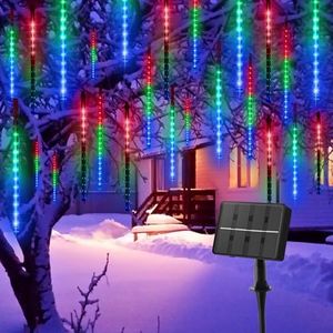 Minetom - Solar Christmas Lights Outdoor, 10 Tubes 16 Inch 240 LED Meteor Shower Lights, Waterproof Solar Falling Rain Lights for Tree Bushes Party Christmas Decoration Multicolor