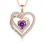 Lomantise Heart Birthstone Necklaces for Women, 925 Sterling Silver Rose Gold Necklace Love Pendant Necklaces Anniversary Birthday Jewelry Gifts for Women Wife Mom Girlfriend Her