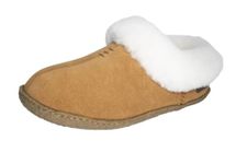 PEDOQU Women Slipper Leather Upper Sheepskin Collar Memory Foam Rubber Soles Indoor Outdoor House Slipper, Chestnut, 10