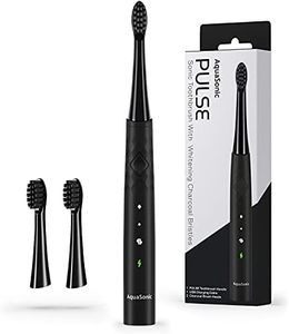 AquaSonic Pulse – Ultra Whitening Electric Toothbrush w Activated Charcoal Whitening Bristles – Sonic Rechargeable toothbrush – 3 Modes & Smart Timers – Lasts 45 days – Home & Travel Toothbrush