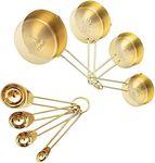 Gold Measuring Cups and Spoons Set, 8 PCS Metal Measuring Cups and Metal Measuring Spoons Set, Measure Spoons, Measure Cups