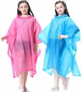 Rain Ponchos Raincoats for Kids, 2 Pack Emergency Rain Jacket with Drawstring Hood for Boys Girls Disney Travel Outdoors, Blue+Pink