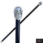 Medieval Replicas Natural Three Fold Walking Stick Skull - Handcrafted Strong Sturdy Wooden Hiking Cane with Brass Nickel Handle - Ideal for Men or Women with Active Outdoor Lifestyle 36 Inch