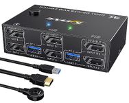 8K USB 3.0 Displayport KVM Switch 2 Monitors 2 Computers 8K@30Hz 4K@144Hz,MLEEDA Dual Monitor Displayport 1.4 KVM Switches with 4 USB 3.0 Port for USB Device,Wired Remote and 4 Cables Included