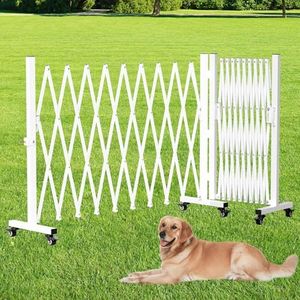 Retractable Outdoor Dog Gate, 207'' Wide Driveway Gate Expandable Portable Fence, Two-Segment 0-180 Degrees Rotatable Design Yard Garden Fence, Metal Safety Barrier Gates (White, 39.76 * 213)