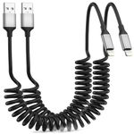 Coiled Lightning Cable for Car, 2 Pack Retractable iPhone Charger Cable Fast Charging, [MFi Certified] Short Apple CarPlay Cord for iPhone14/13/12/11 Pro Max/XS MAX/XR/XS/X/8/7/Plus/6S/iPod