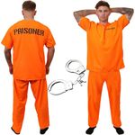 Halloween Costume Adult Orange Prisoner Costume with Handcuff Convict Outfit Unisex for Men Women Femme Homme