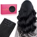 WENNALIFE Clip in Hair Extensions Human Hair, 85g 22 Inch 5 pcs Jet Black Hair Extensions for Women Clip in Real Human Hair Clip in Extensions Remy Straight Humain Rallonge Cheveux