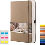 EMSHOI Graph Paper Notebook - 256 Pages A5 Graph Notebook/Journal, Hard Cover, 120gsm Thick Paper, Smooth PU Leather, Inner Pocket, 5.75" x 8.38"-Khaki