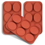 homEdge 6-Cavity Oval Silicone Mould, 3 Packs Oval Moulds for Making Handmade Soap, Chocolate, Soap Candles and Jelly-Brown