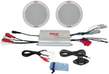 Pyle Marine Receiver Speaker Kit - 2-Channel Amplifier w/ 6.5” Speakers (2) Waterproof Poly Bag 3.5mm Jack RCA Adaptor for MP3/iPod & Volume Gain Remote Control & Power Protection Circuitry - PLMRKT2A