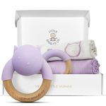 Little Giggles Co.® Baby Gift - Girl Teething Toys & Large Muslin Cloths Gift Set. Sensory Play Rattle, Soothing Teether Ring, Cotton Baby Muslins. Baby Essentials for Newborn Girl & Baby Shower Gifts