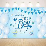 Baby Shower Decoration, It's a Boy with Banner and Balloon Backdrop,110 * 185cm Blue Large Photography Background for Boy's Baby Shower,1st birthday Party Supplies (Blue)