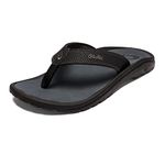 OluKai Ohana Men's Beach Sandals, Quick-Dry Flip-Flop Slides, Water Resistant & Lightweight, Compression Molded Footbed & Ultra-Soft Comfort Fit, Black/Dark Shadow, 10