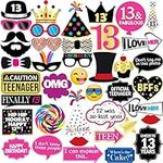 13th Birthday Photo Booth Party Props - 40 Pieces - Funny Official Teenager Birthday Party Supplies, Decorations and Favors