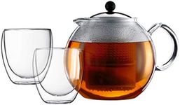 Bodum ASSAM SET Tea Press (1.5 L/51 oz) and Glases (Double-walled, 0.25 L/8 oz) - Shiny