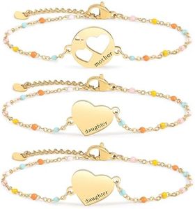 DS Mother Daughter Bracelets Set,18K Gold Plated Stainless Steel Heart Jewelry for Women Girls,Mothers Day Gifts for Mom/Daughter,Adjustable Matching Bracelets for Mommy and Me gift box packaging (Gold-5)
