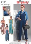 Simplicity Pattern 8447 H5 Misses' 1940s Vintage Pants, Overalls and Blouses, Size 6-8-10-12-14