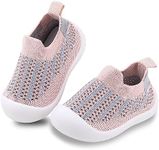 GRACE ORCHID Baby Boy Girls First-Walking Training Shoes Rubber Sole Toddlers Infant Non-Skid Slipper Floor Sneaker Breathable House Shoes Socks, A16-pink, 6-9 Months Infant