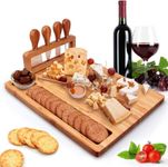 Cheese Board and Knife Set, Bamboo Charcuterie Board Set,Charcuterie Platter Serving Tray with 4 Stainless Steel Knife and Serving Utensils,Cheese Plate Set,Perfect for Birthday,Housewarming Gift