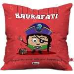 Indigifts Satin Khurafati Printed Cushion Cover 12 x12 Inch with Filler (Red) | Friendship Day| Gift for Brother | Friends Gift | 1 Vacuum Packed Conjugated Fiber Filler