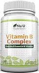 Vitamin B Complex High Strength - 180 Vegan Tablets - 6 Month Supply - Contains All 8 B Vitamins in 1 Tablet - Vitamins B1, B2, B3, B5, B6, B12, Biotin & Folic Acid - Nu U Nutrition