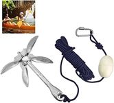 BUZIFU Kayak Anchor kit 3.3lb Folding Grapnel Anchor Kit Small Boat Anchor Carbon Steel Complete Kayaking Paddle Board Anchoring Kit with 39ft Marine Rope for Fishing Kayaks,Canoe,Jet Ski, PWC