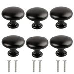 HASTHIP ® 6PCS Premium Metal Matt Black Aluminum Alloy Door Knob, 30mm in Diameter, with Screws