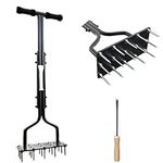 vanpein Lawn Aerator, Lawn Spike Aerator Manual Tool with 15 Iron Spikes, Manual Dethatching, and Soil Aerating Tool with Clean Tool for Aerating Lawns & Yard Care, 36 inch