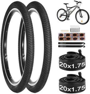 yeesport 20/24 Inch Bike Tire, 2 Pack 20/24x1.75 Bicycle Tires & Bike Tubes with Repair Kit, 20x1.75 Mountain Bike Tire Replacement, Rubber Tires for MTB Off-Road Bike (20x1.75 2 Pack Tires&Tubes)