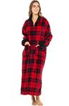 Alexander Del Rossa Long Zip Up Robes for Women, Plush Zipper Robes for Women Plus Size, Housecoats for Women Zipper Front, Red Black Plaid With Black, Medium