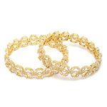 ZENEME Rhodium-Plated Silver Toned White Floral American Diamond studded Bangles Jewellery Set for Girls and Women (Set Of 2) (2.4, Gold)