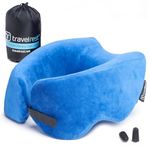 Travelrest Nest Memory Foam Travel Pillow & Neck Pillow - Advanced Neck Support for Long Flights - Patented Design for Optimal Relaxation - Long Travel - Unmatched Sleep - Washable Cover - Blue