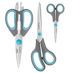 Asdirne Scissors Bundle, Kitchen Scissors with Sharp Stainless Steel Blades and Soft Handles, Multifunctional Scissors Set, 3Pcs, 8.5"/8.5"/5.5", Blue/Grey