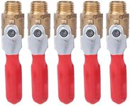 OKBY Ball Valves - 5 Pcs Double Male Thread G1/4 Brass Valve Air Compressor Accessory Tubing Pipe Hose Air Tool with Red Shank